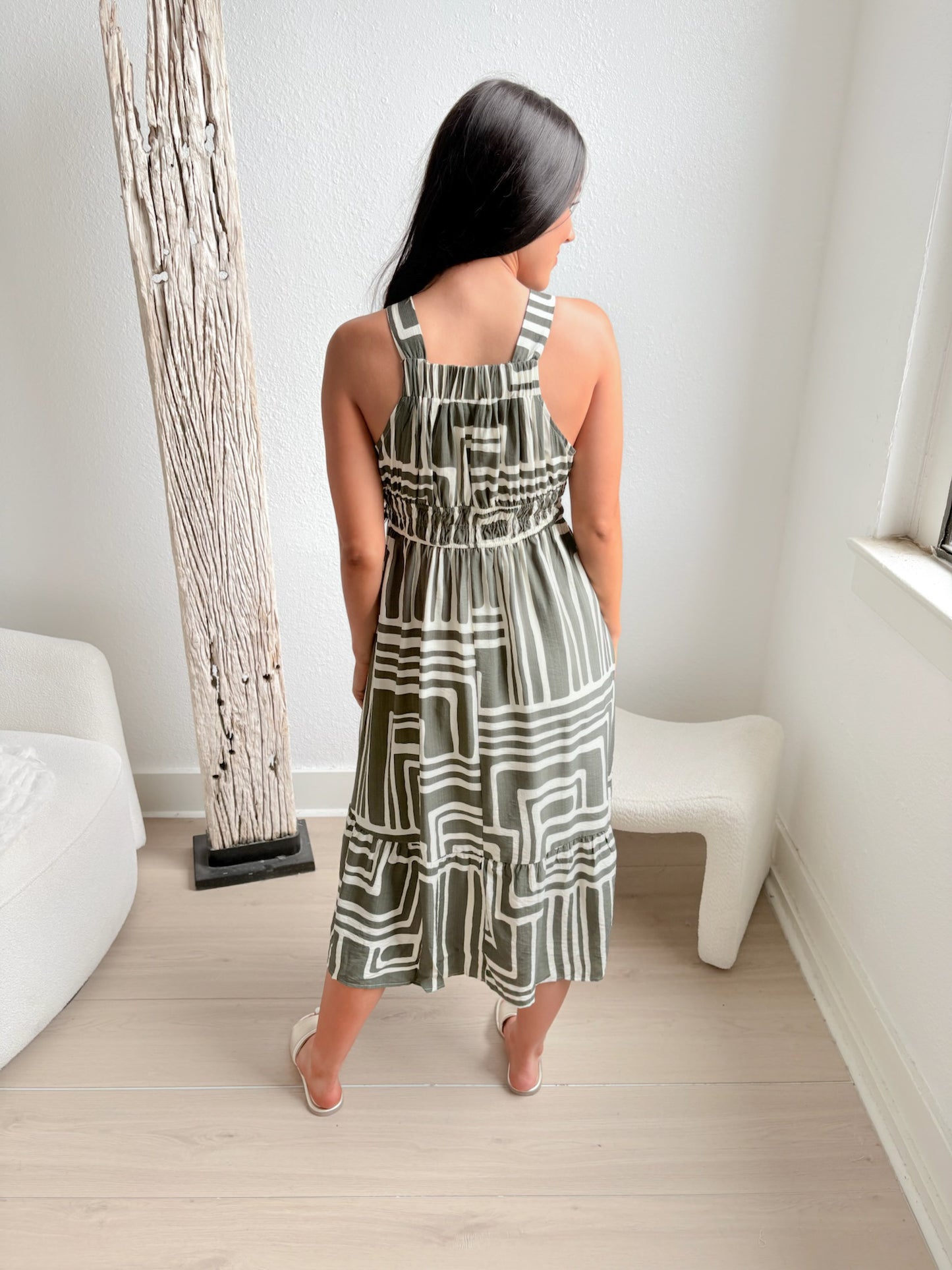 Savannah Dress-Olive/Cream