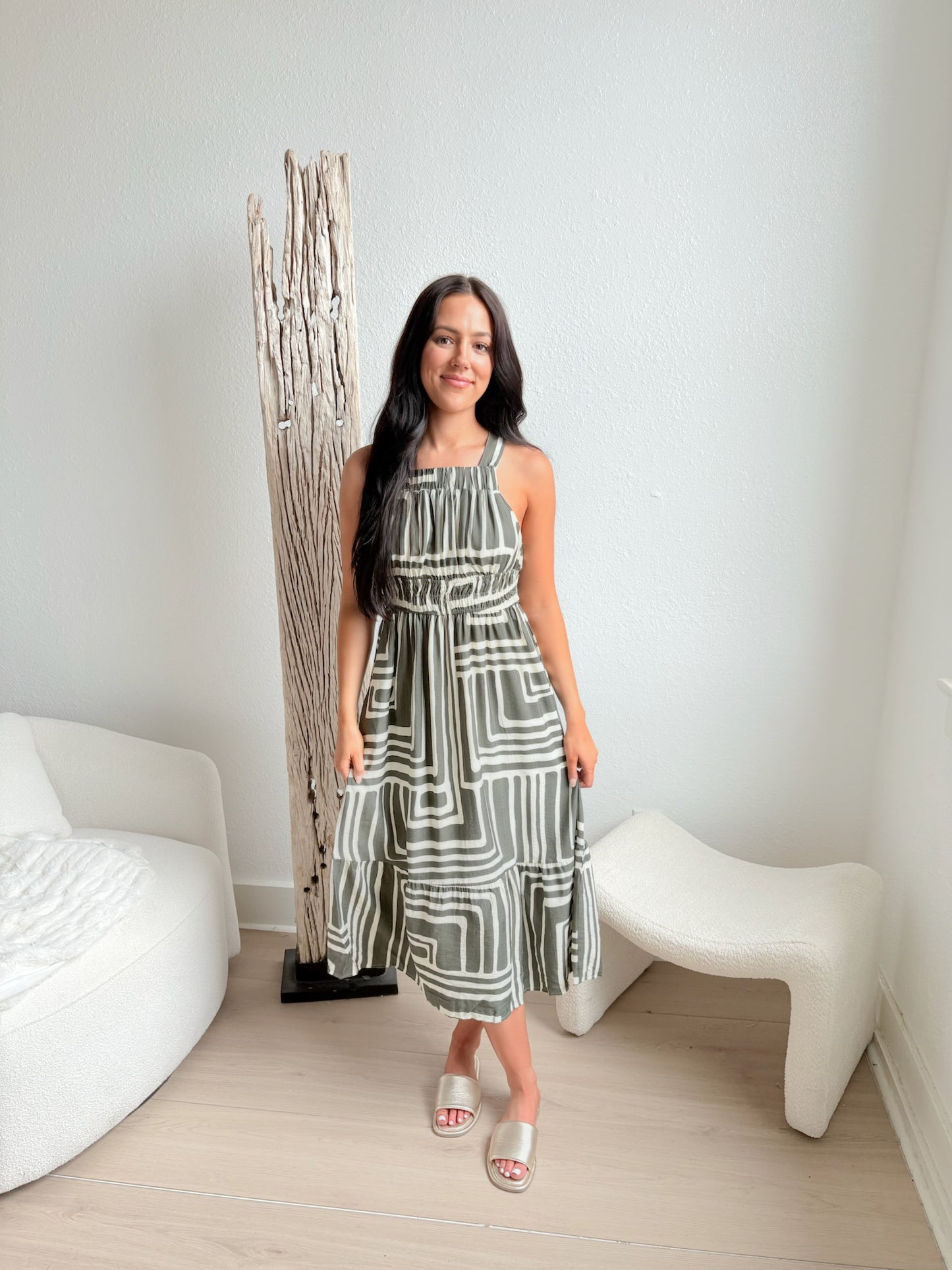 Savannah Dress-Olive/Cream