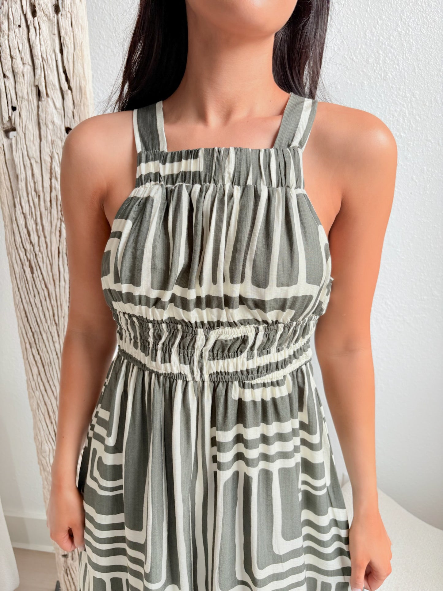 Savannah Dress-Olive/Cream