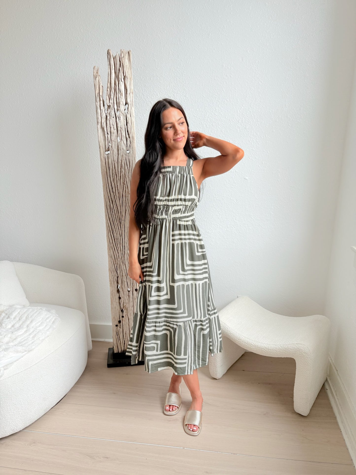 Savannah Dress-Olive/Cream
