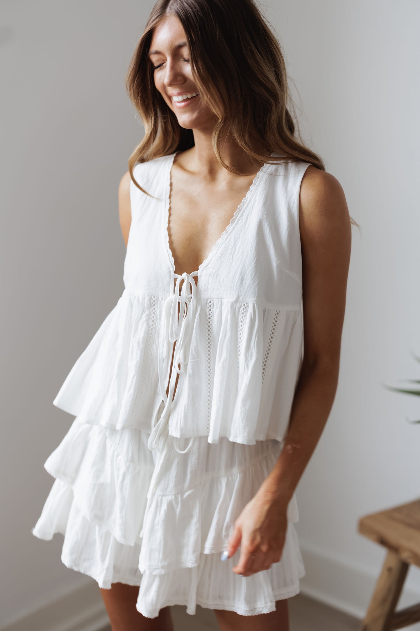 Kaite Peplum Top-White