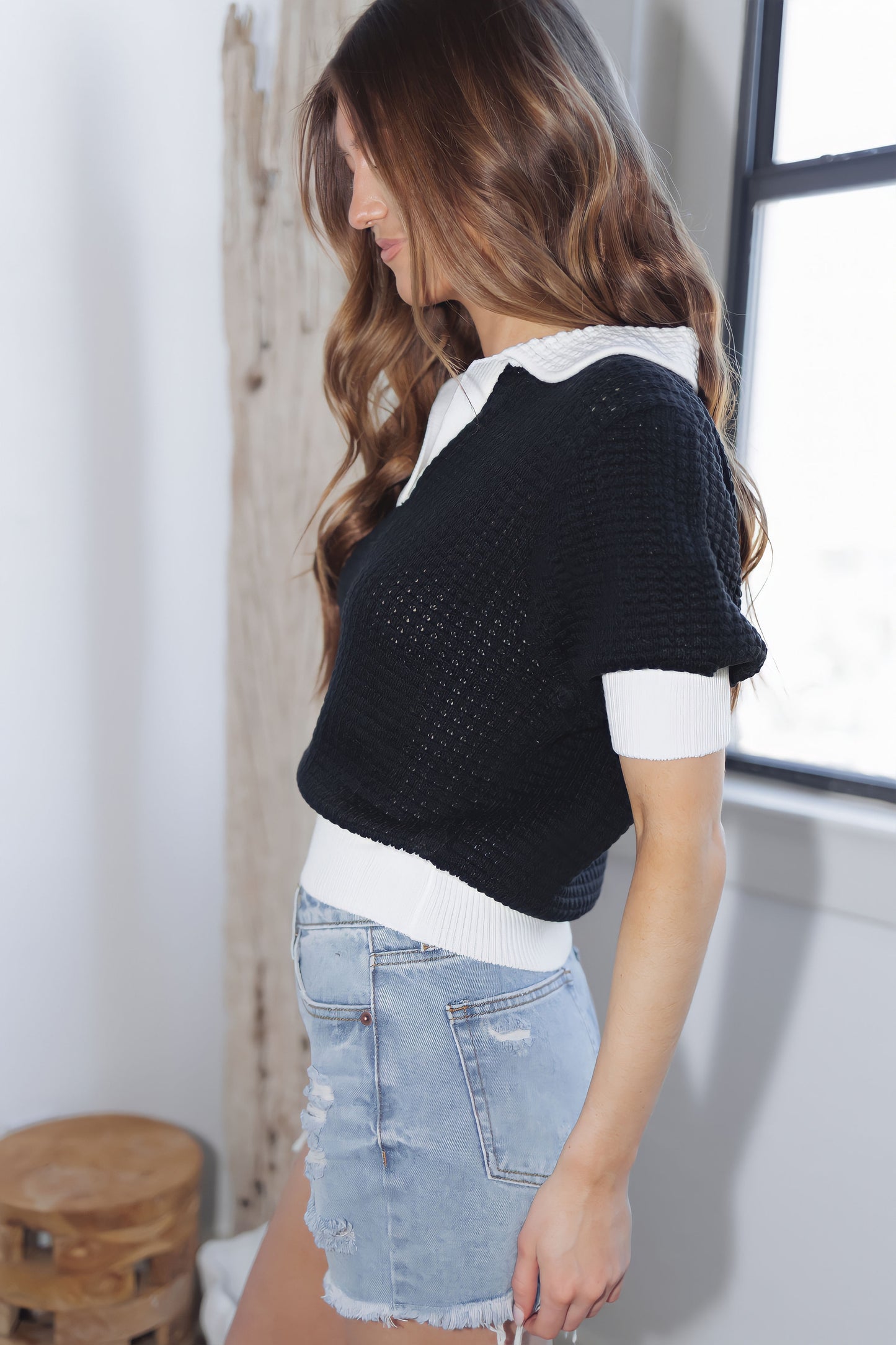 High Spirits Sweater Top-Black/White