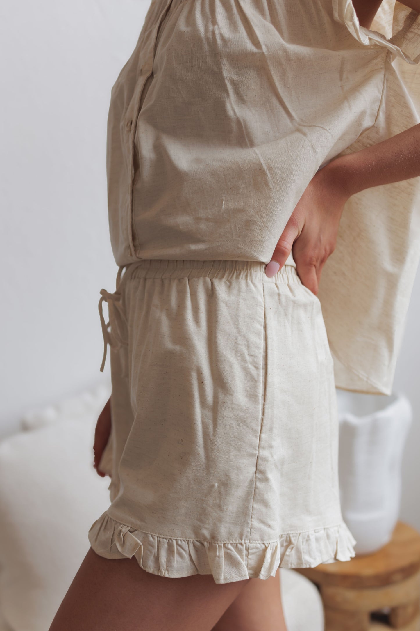 Maddie Ruffle Shorts-Oatmeal