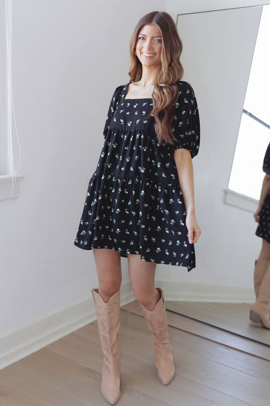 Blooming Belle Dress-Black Floral