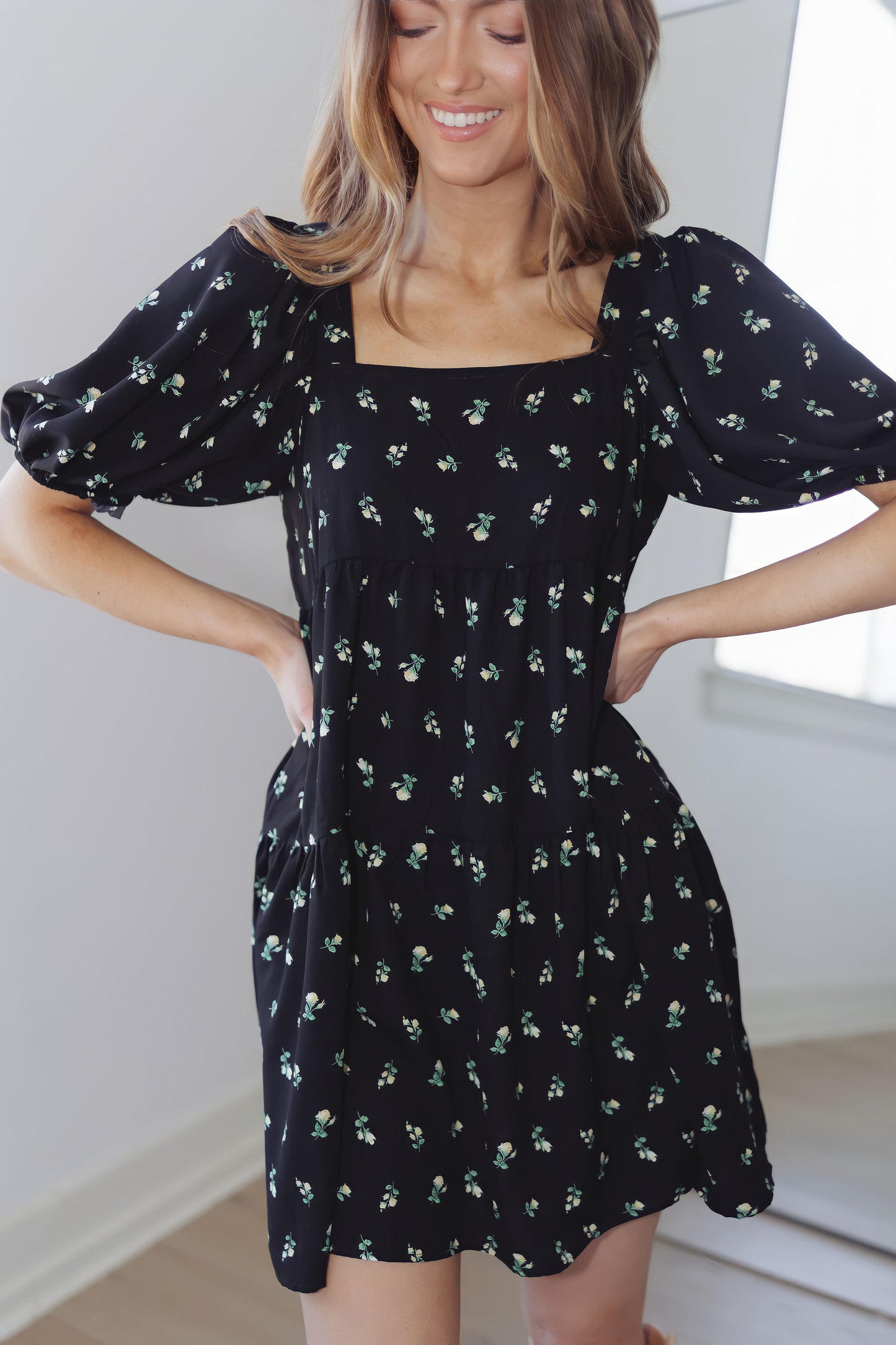 Blooming Belle Dress-Black Floral