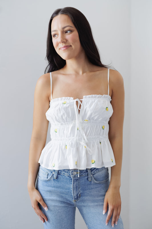 Lemon Drop Top-White/Yellow
