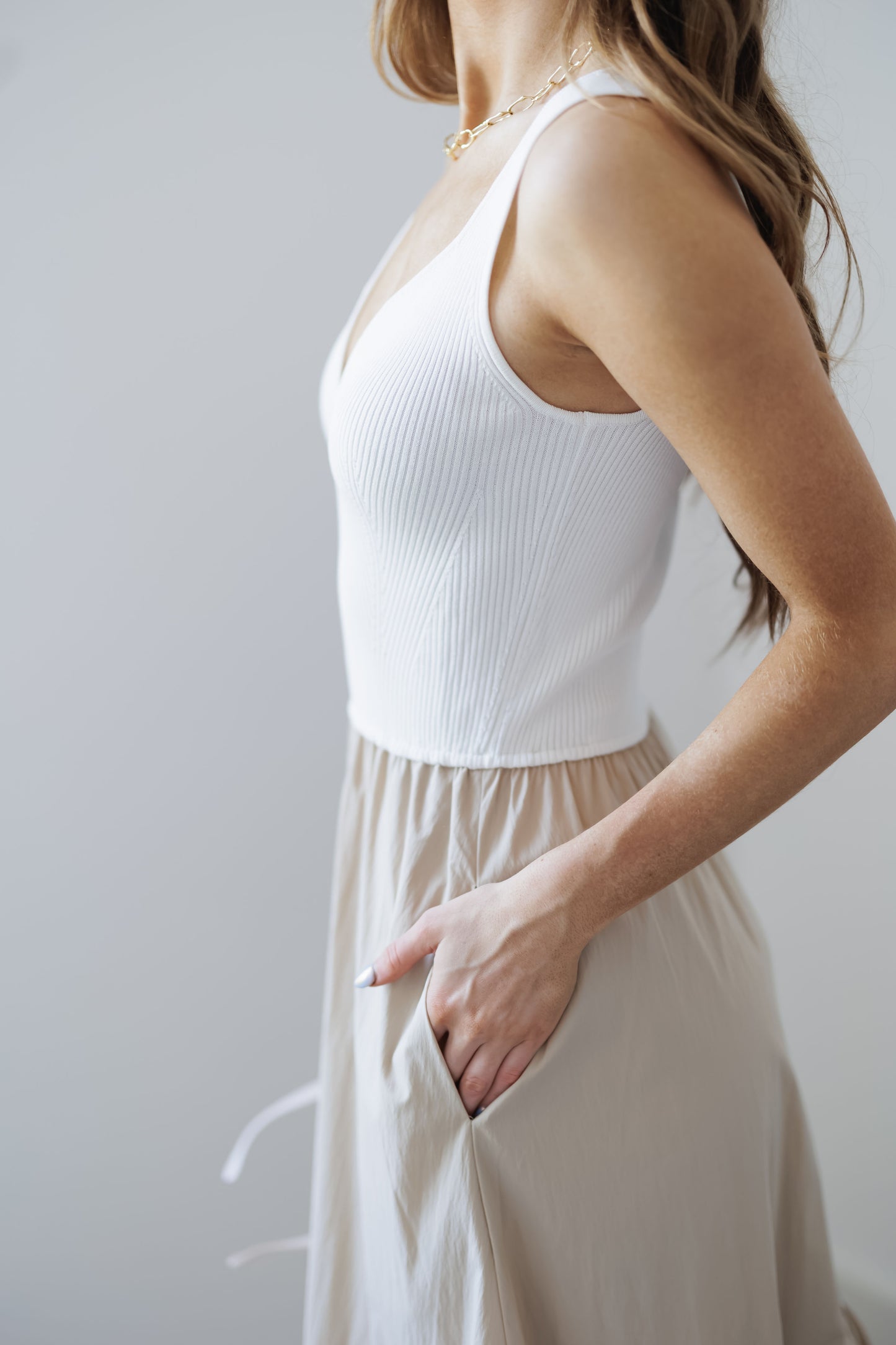 Abigail Dress-Sand/White
