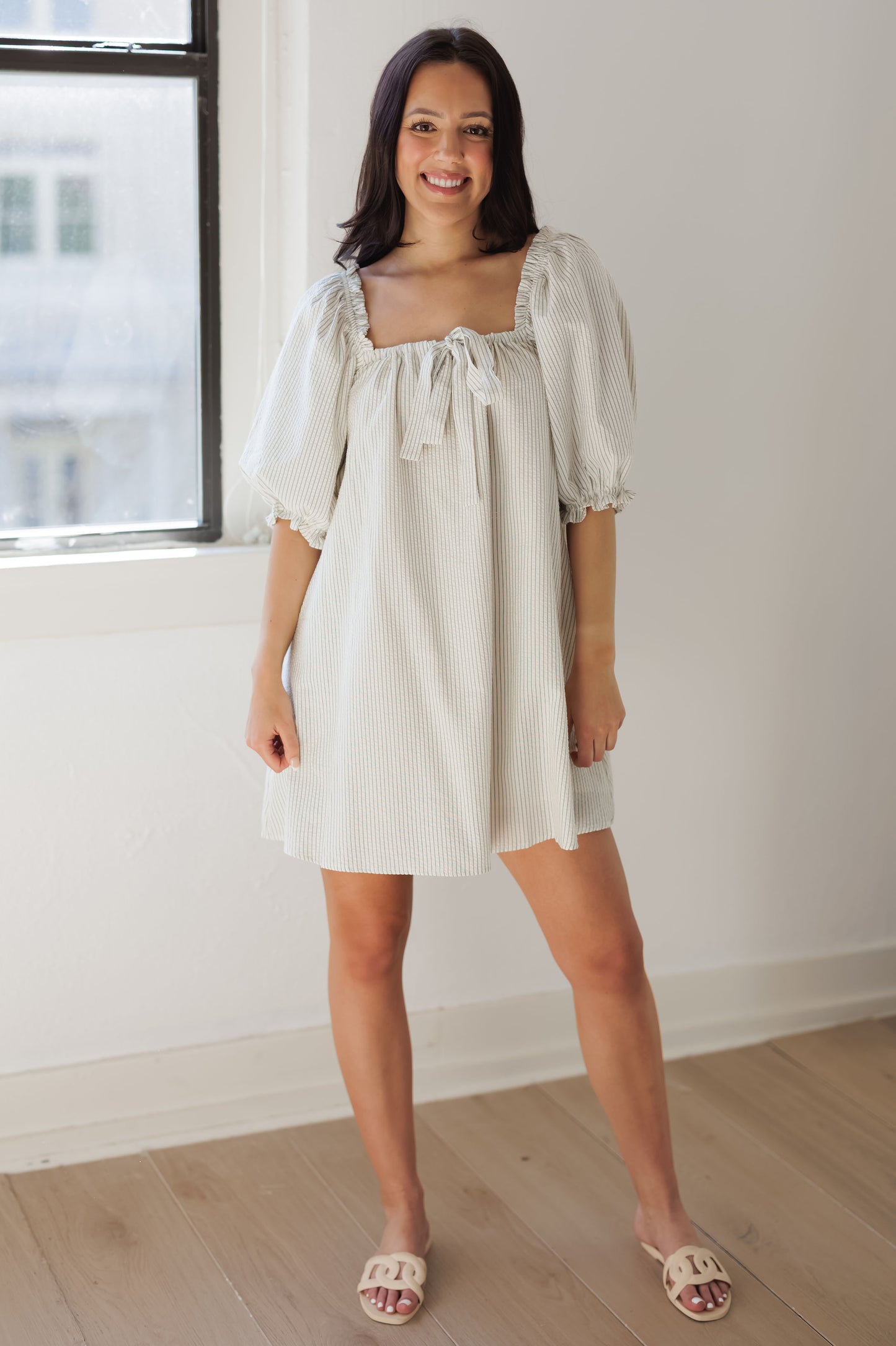 Golden Hour Dress-Cream/Blue Stripe