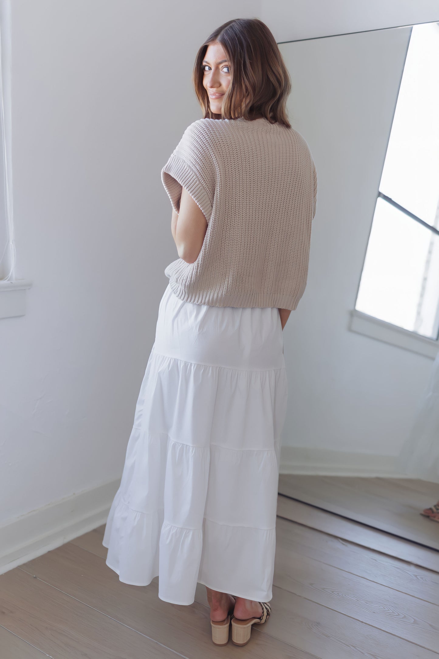 Sun Kissed Midi Dress-White/Beige