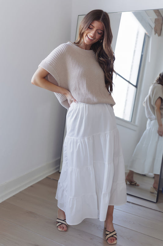 Sun Kissed Midi Dress-White/Beige