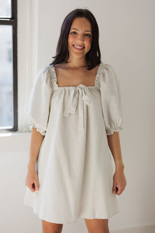 Golden Hour Dress-Cream/Blue Stripe
