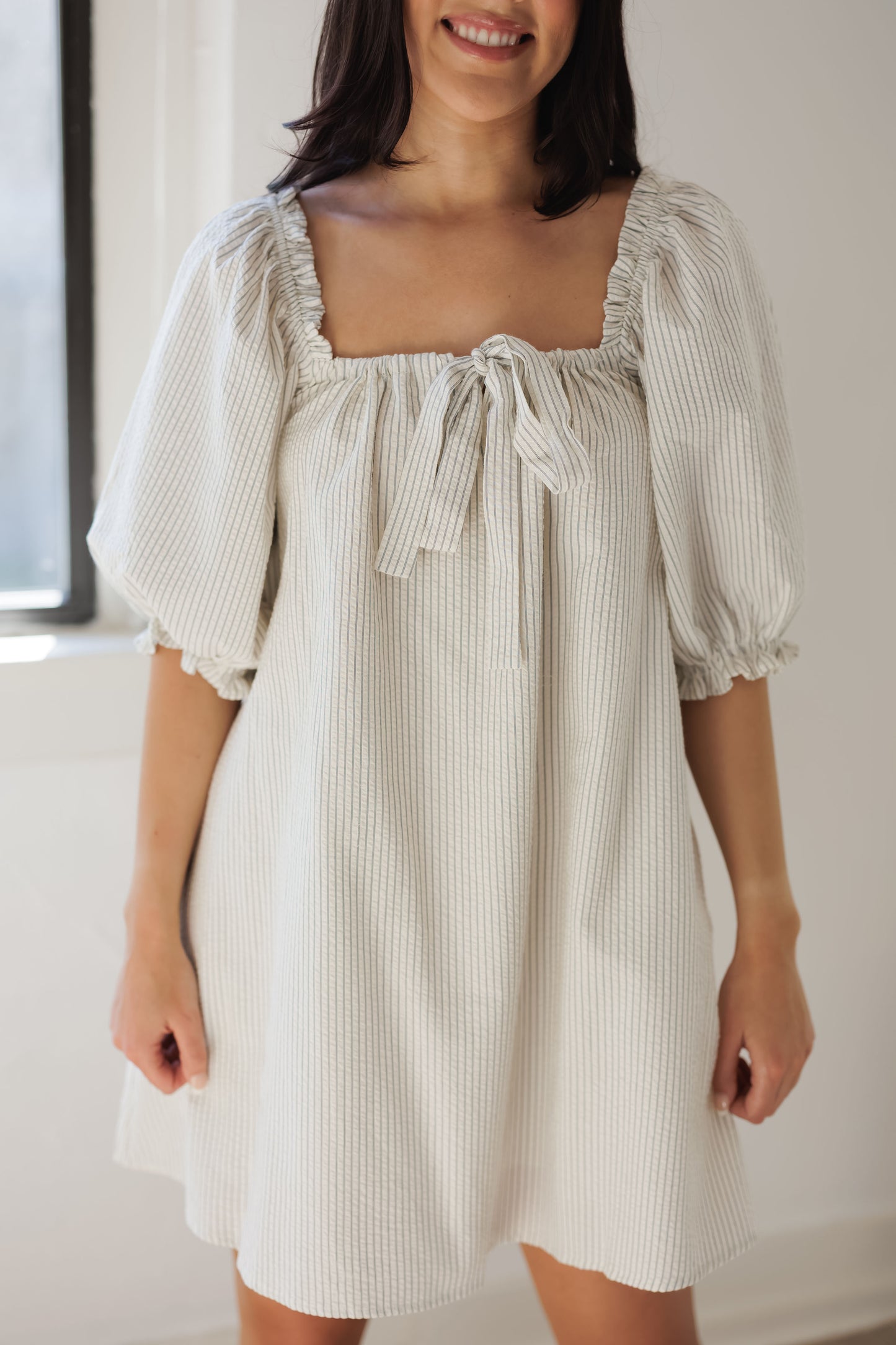 Golden Hour Dress-Cream/Blue Stripe