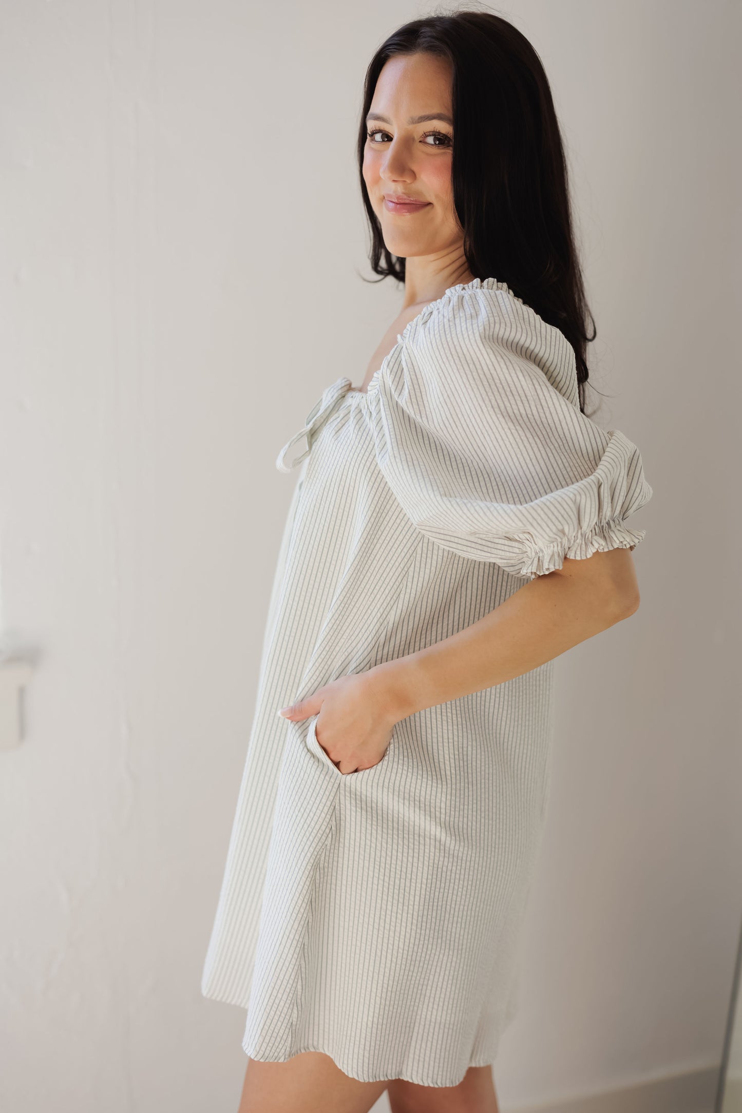 Golden Hour Dress-Cream/Blue Stripe