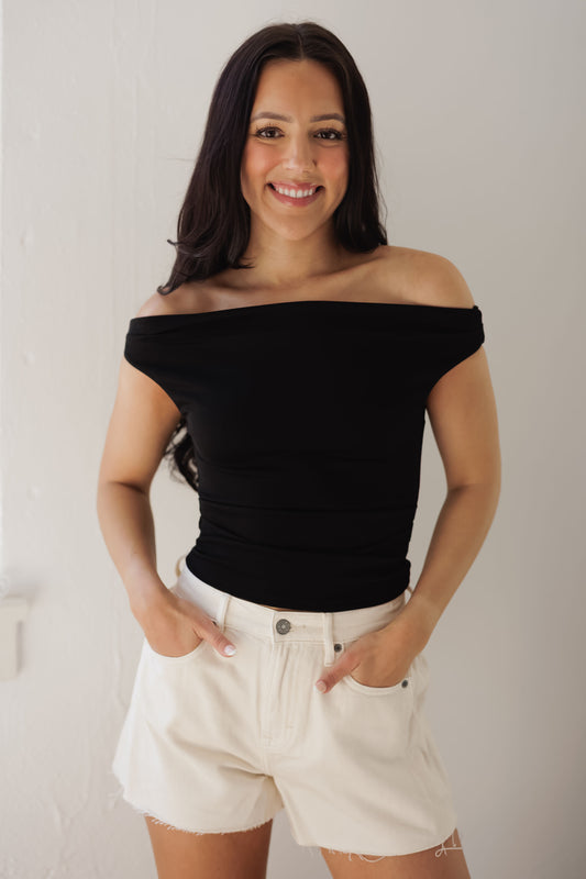 Lucca Off-Shoulder Top-Black