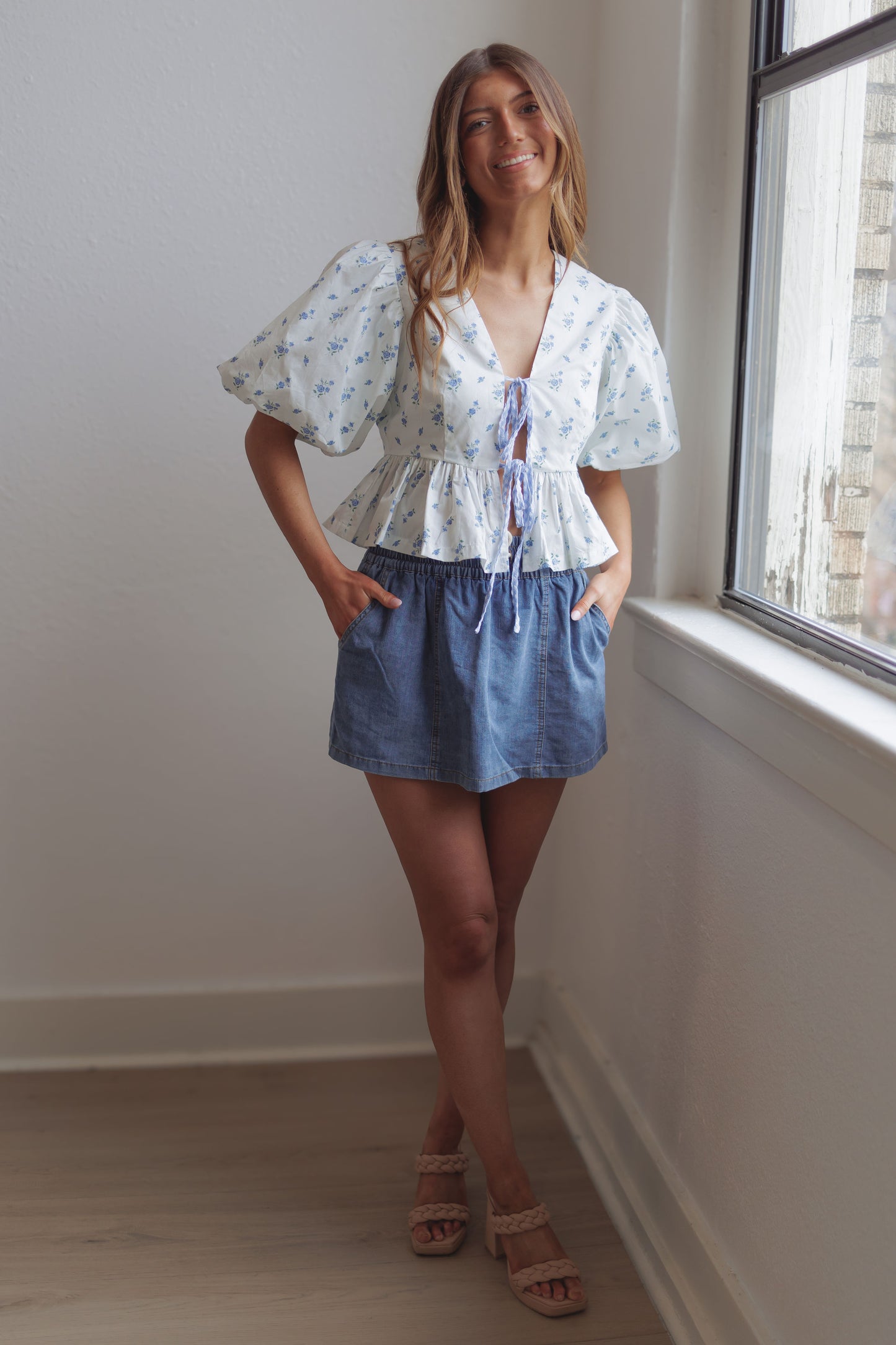 Abbey Floral Top-Blue