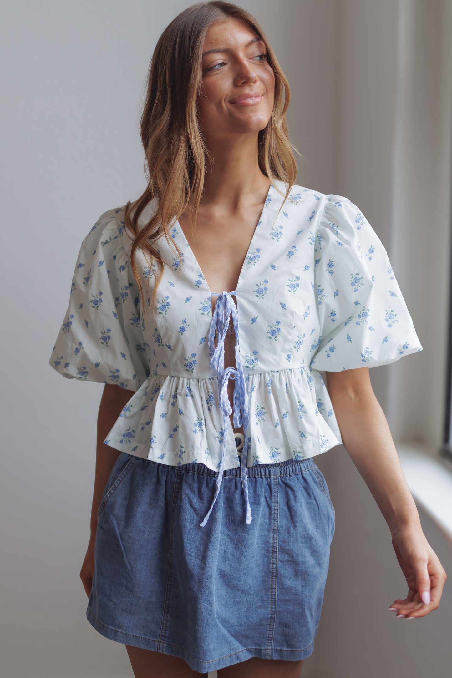 Abbey Floral Top-Blue