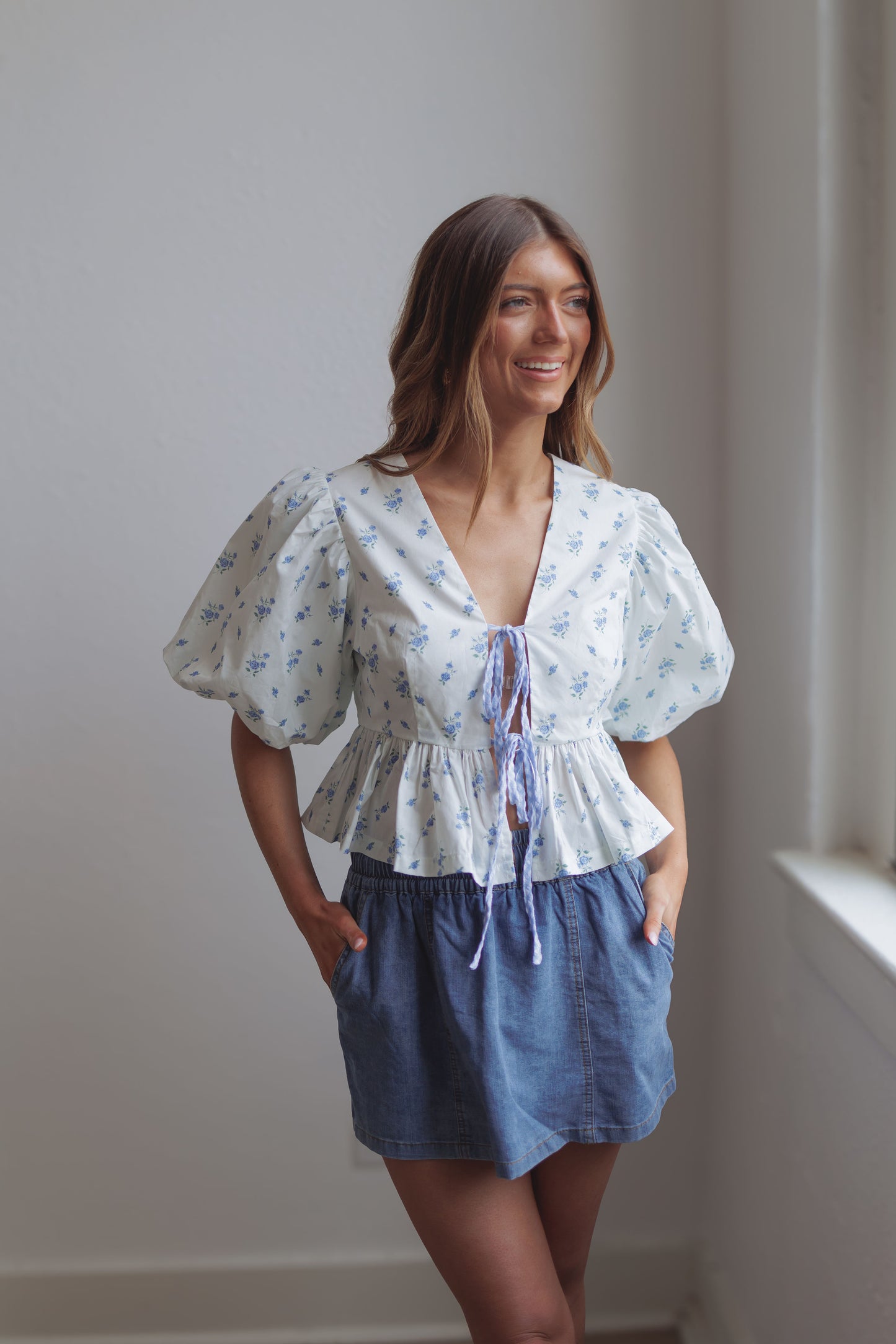 Abbey Floral Top-Blue