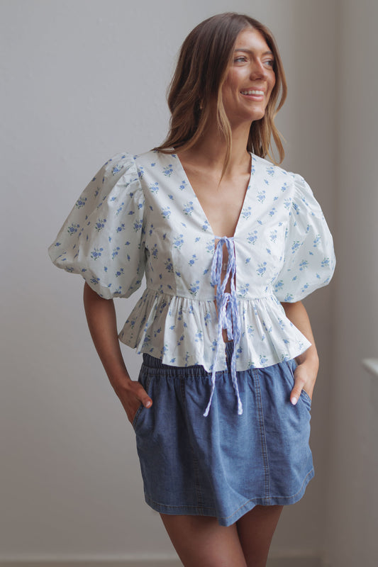 Abbey Floral Top-Blue