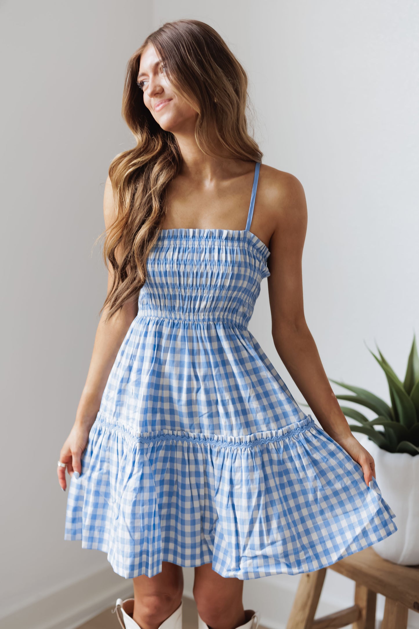 Day Date Dress-Blue/White Gingham