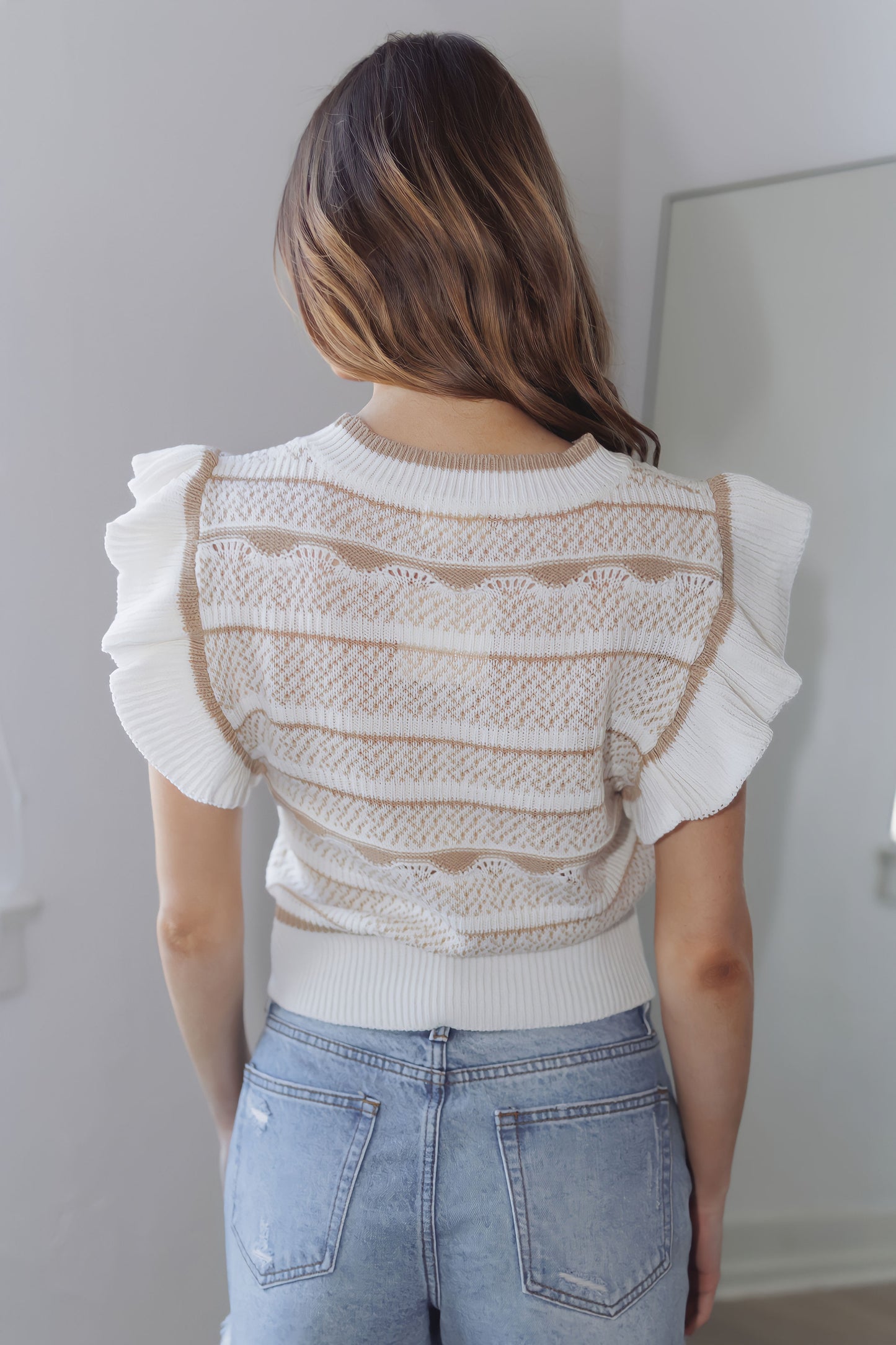 Spring Glow Sweater-White/Tan