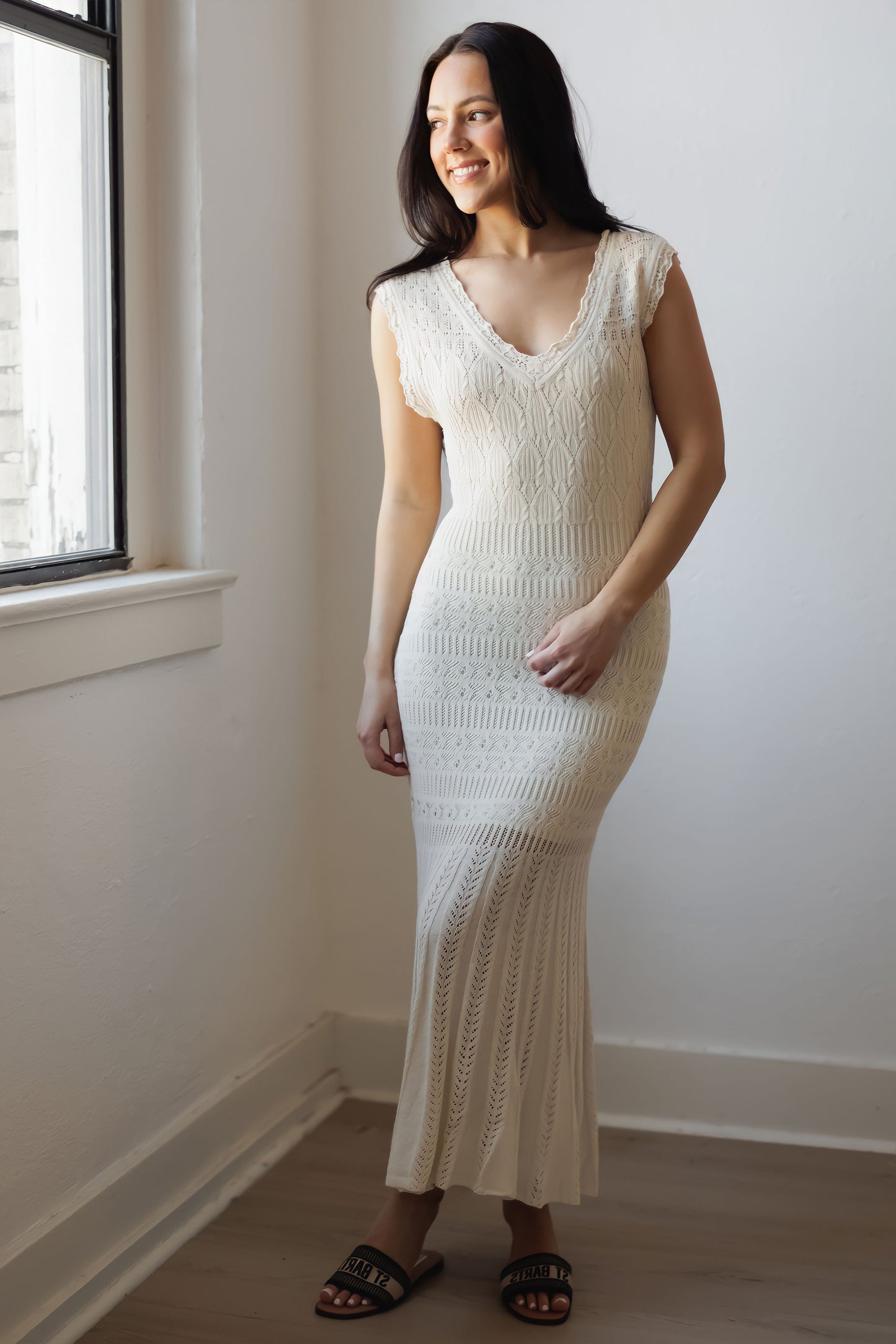 Z SUPPLY: Marsella Crochet Midi Dress-Sea Salt