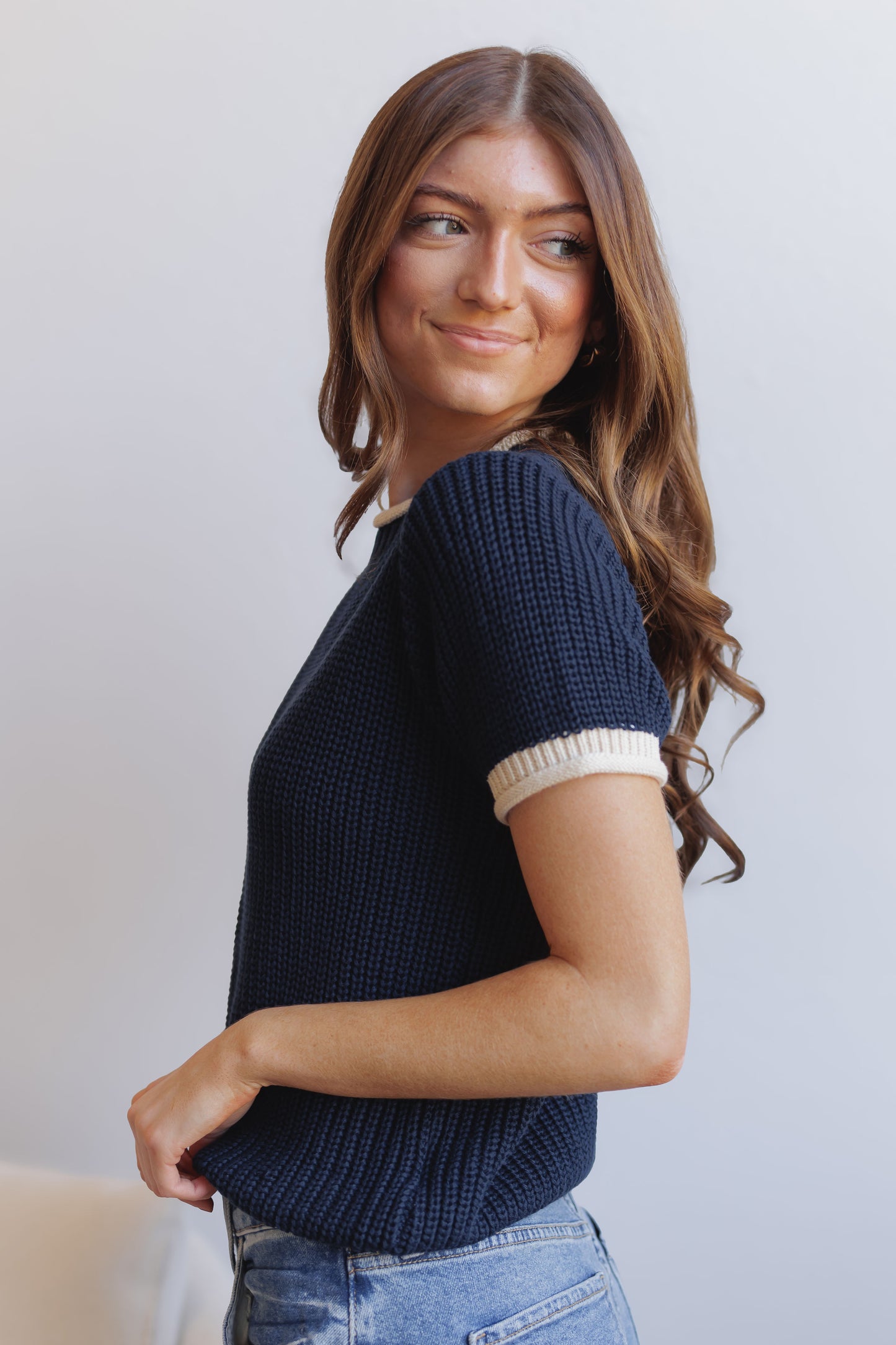 Brynn Sweater Top-Navy