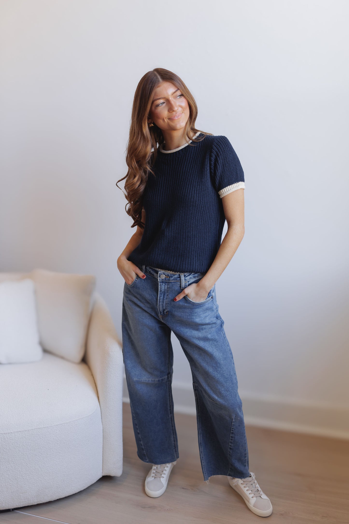 Brynn Sweater Top-Navy