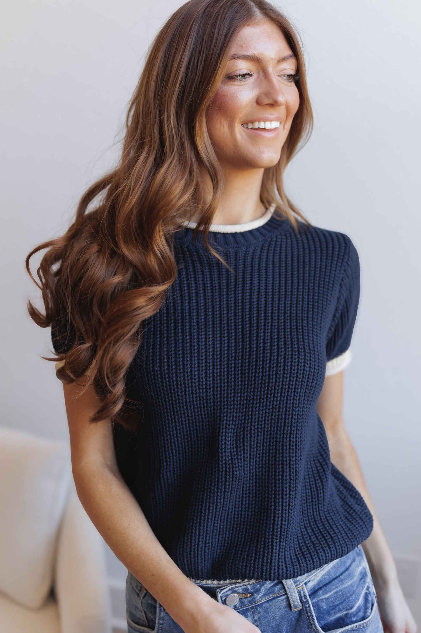 Brynn Sweater Top-Navy