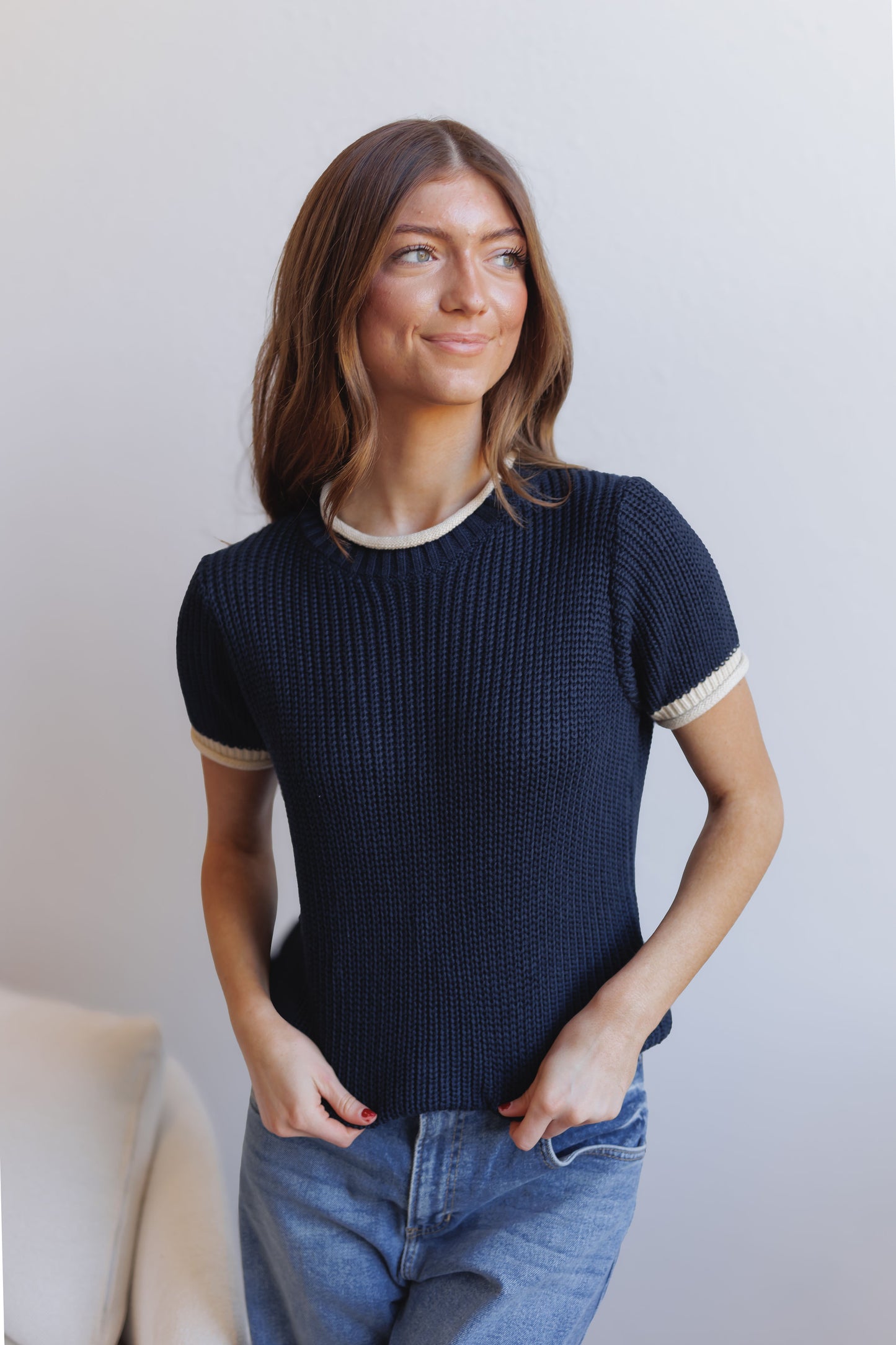 Brynn Sweater Top-Navy