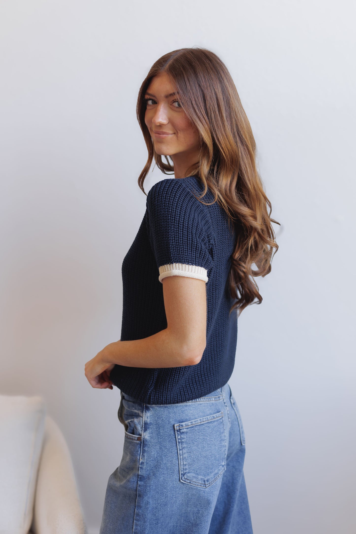 Brynn Sweater Top-Navy